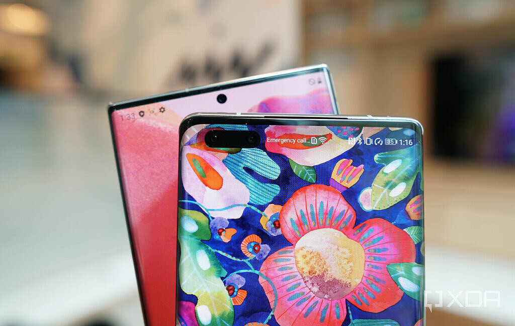 The hole-punch cutout of the Huawei Mate 40 Pro and Galaxy Note 20 Ultra